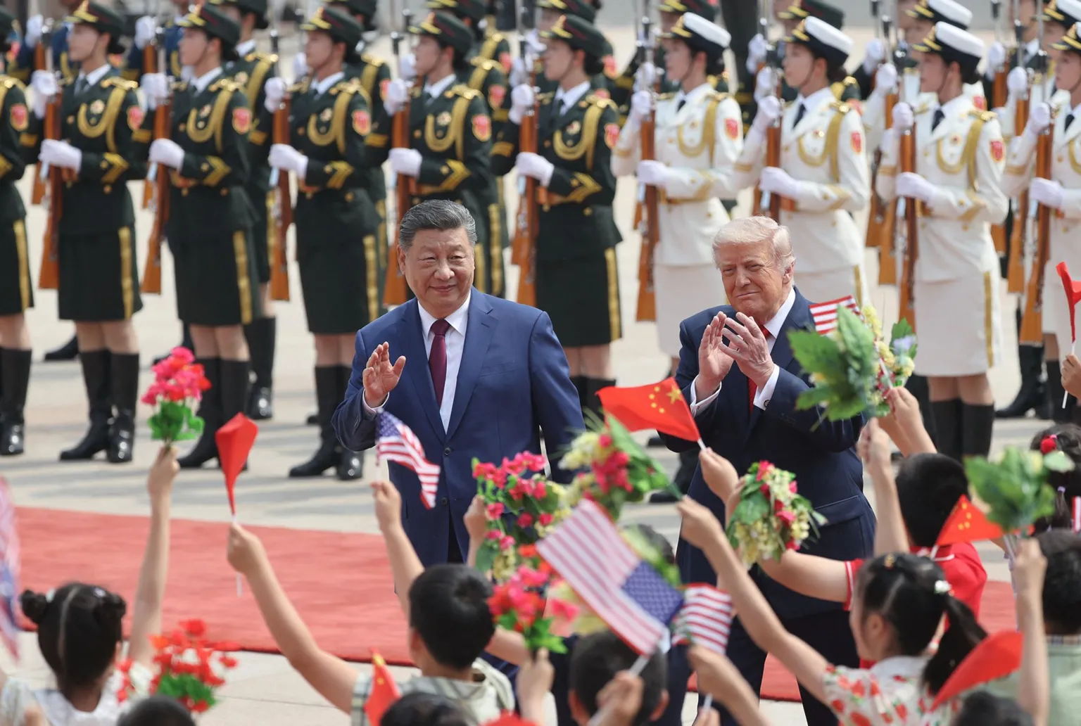 Chinese President Xi Jinping and U.S. President Donald Trump attend a welcome ceremony at the Great Hall of the People, in Beijing, China May 14, 2026