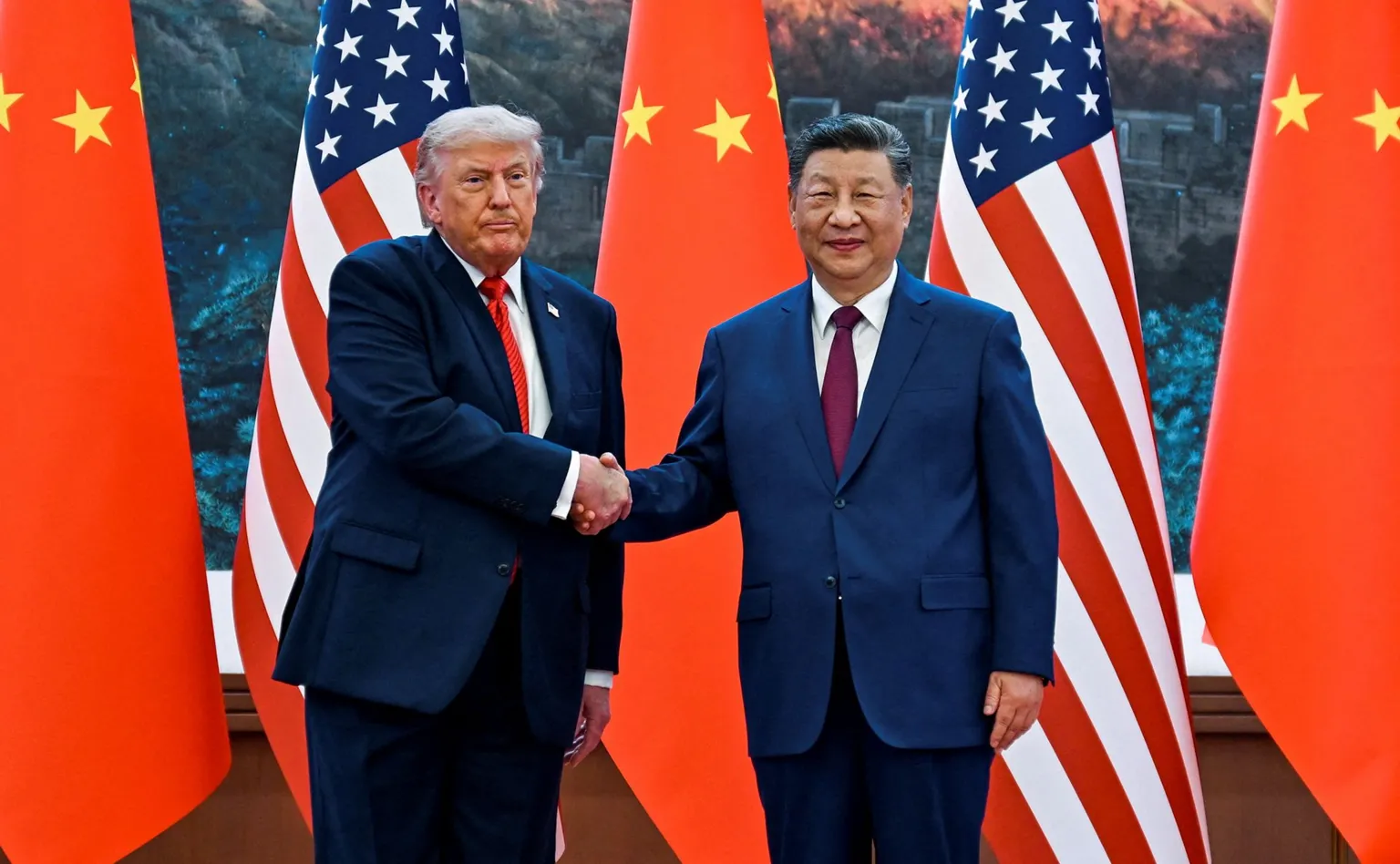 The scene as U.S. President Donald Trump participates in events at the Great Hall of the People and does a greeting with the President of the People’s Republic of China Xi Jinping May 14, 2026, in Beijing China
