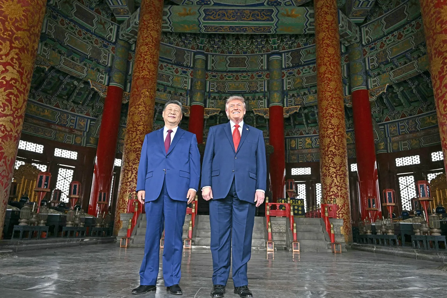 AFP via China's President Xi Jinping (L) and US President Donald Trump visit the Temple of Heaven in Beijing on May 14, 2026. Xi warned Trump that the issue of Taiwan could push their two countries into