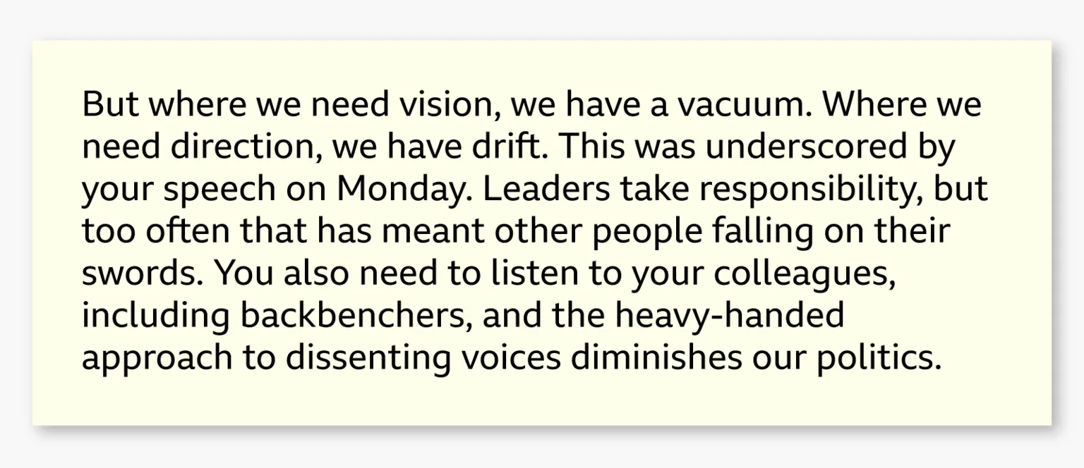 Graphic showing an excerpt from Wes Streeting’s resignation letter reading: