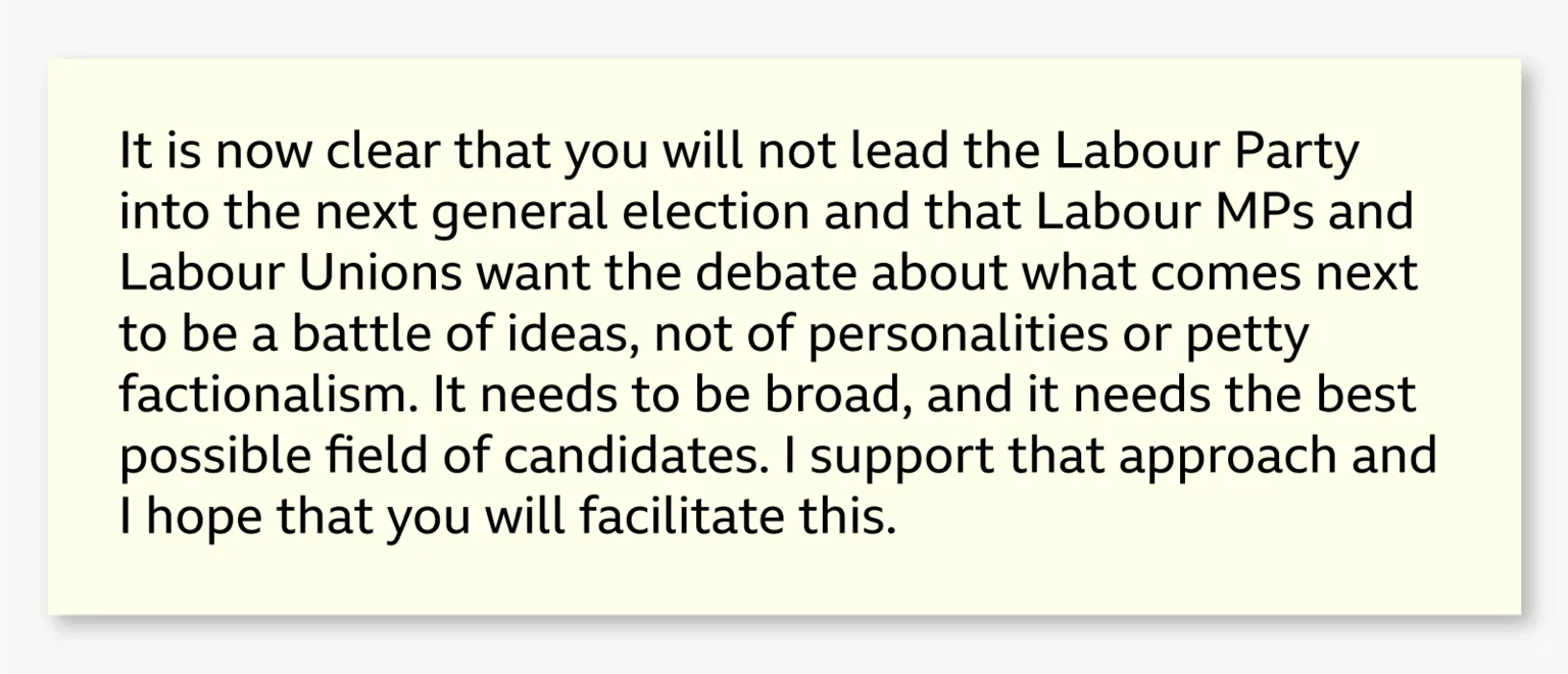 Graphic showing an excerpt from Wes Streeting’s resignation letter reading: