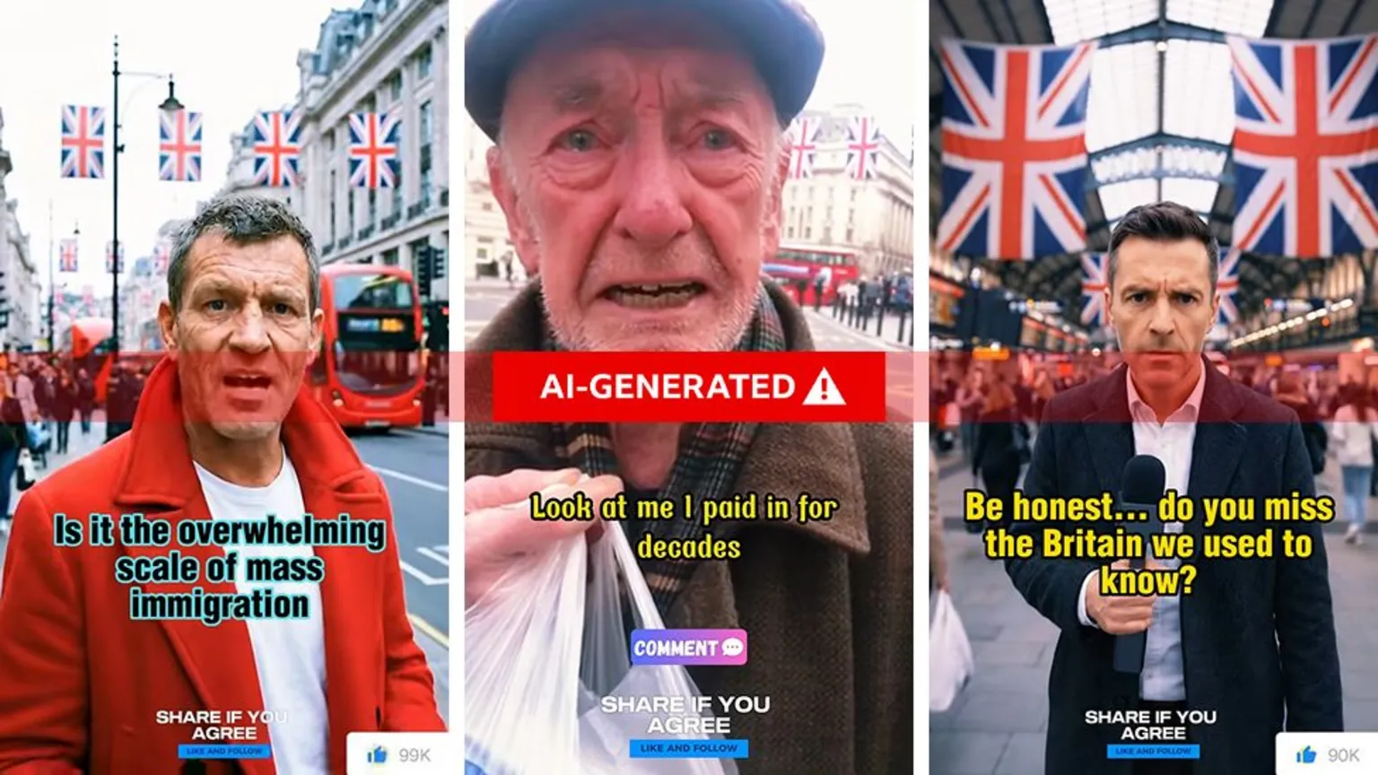 A composite image showing stills from three videos on the 