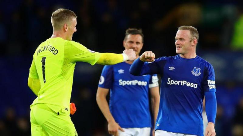 Jordan Pickford and Wayne Rooney
