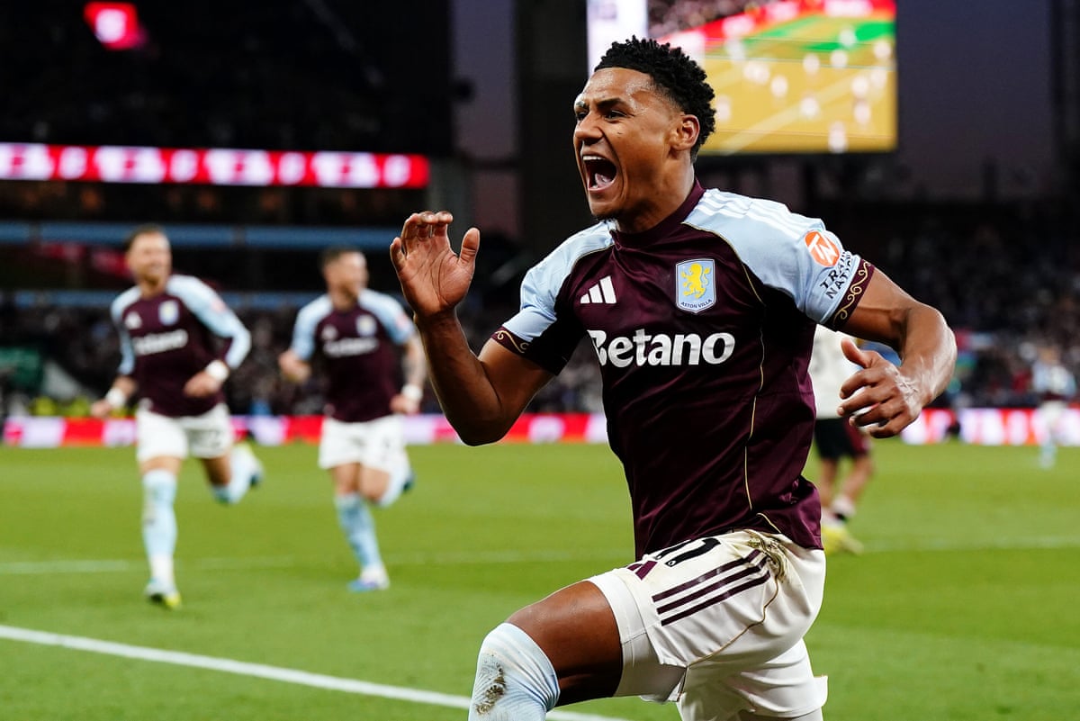 Ollie Watkins celebrates scoring his second and Aston Villa’s third goal.