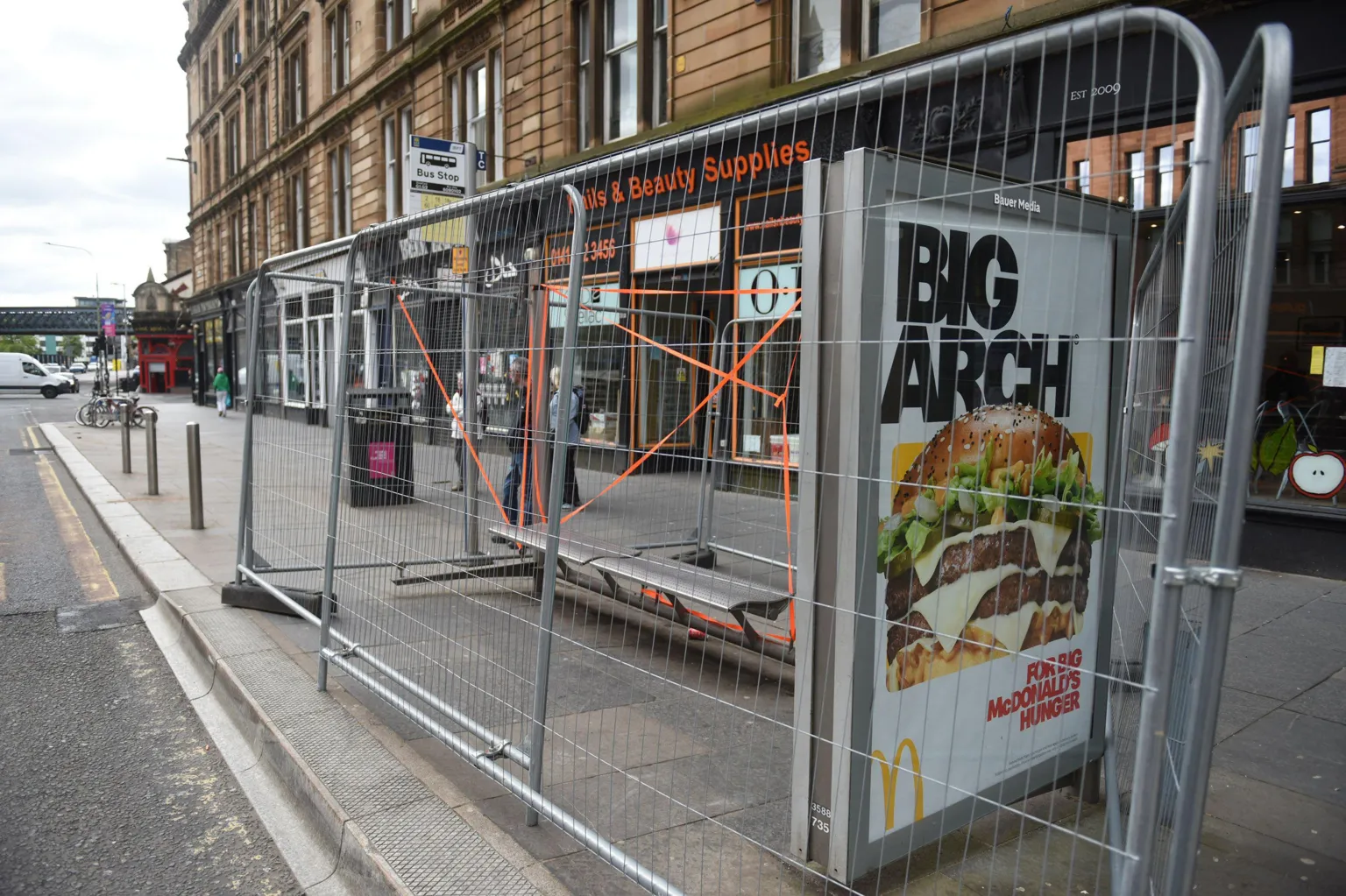 James Chapelard Several bus stops have been boarded up in the Merchant City and Trongate areas ahead of the match