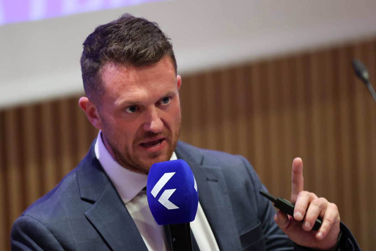 Far-right activist Tommy Robinson, whose real name is Stephen Yaxley-Lennon, delivers a speech during a Patriots Network conference in Paris, France, on 2 May.
