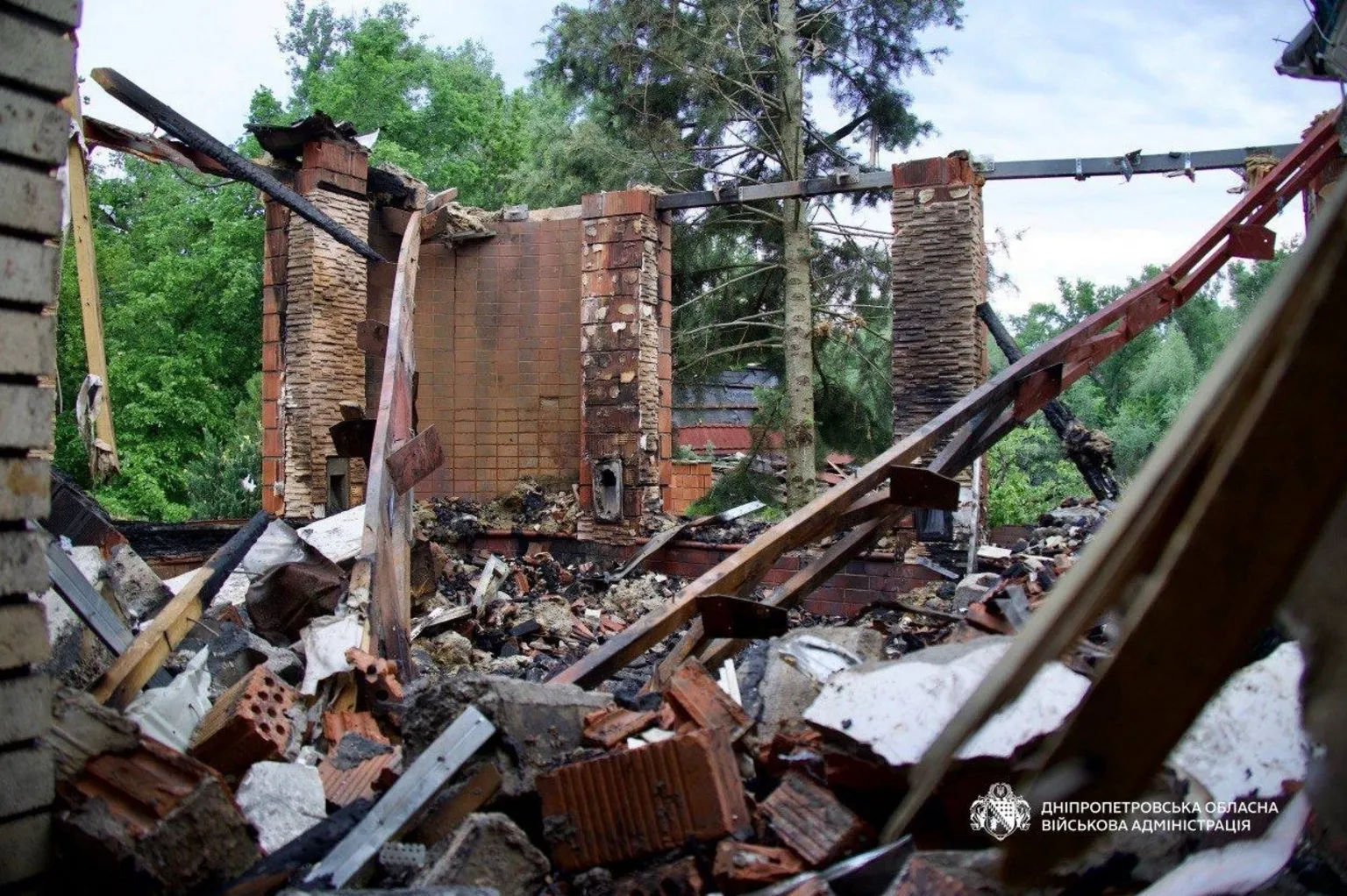 Dnipropetrovsk regional administration / Telegram A destroyed house in the Dnipropetrovsk region, following a Russian drone attack. Photo: 17 May 2026