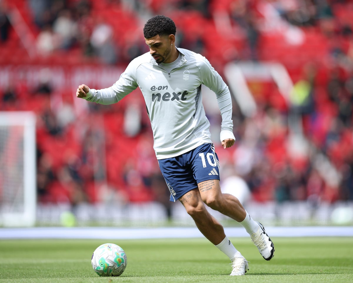 Morgan Gibbs-White warms-up at Old Trafford.