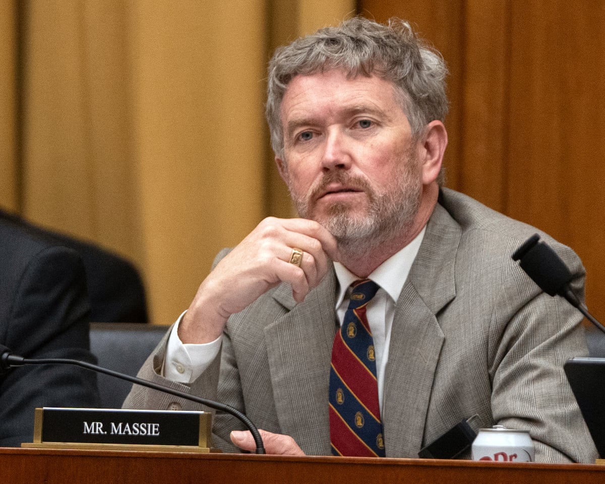 Thomas Massie, US representative from Kentucky, listens during a joint subcommittee hearing of the House Judiciary Committee on Capitol Hill in April 2025.