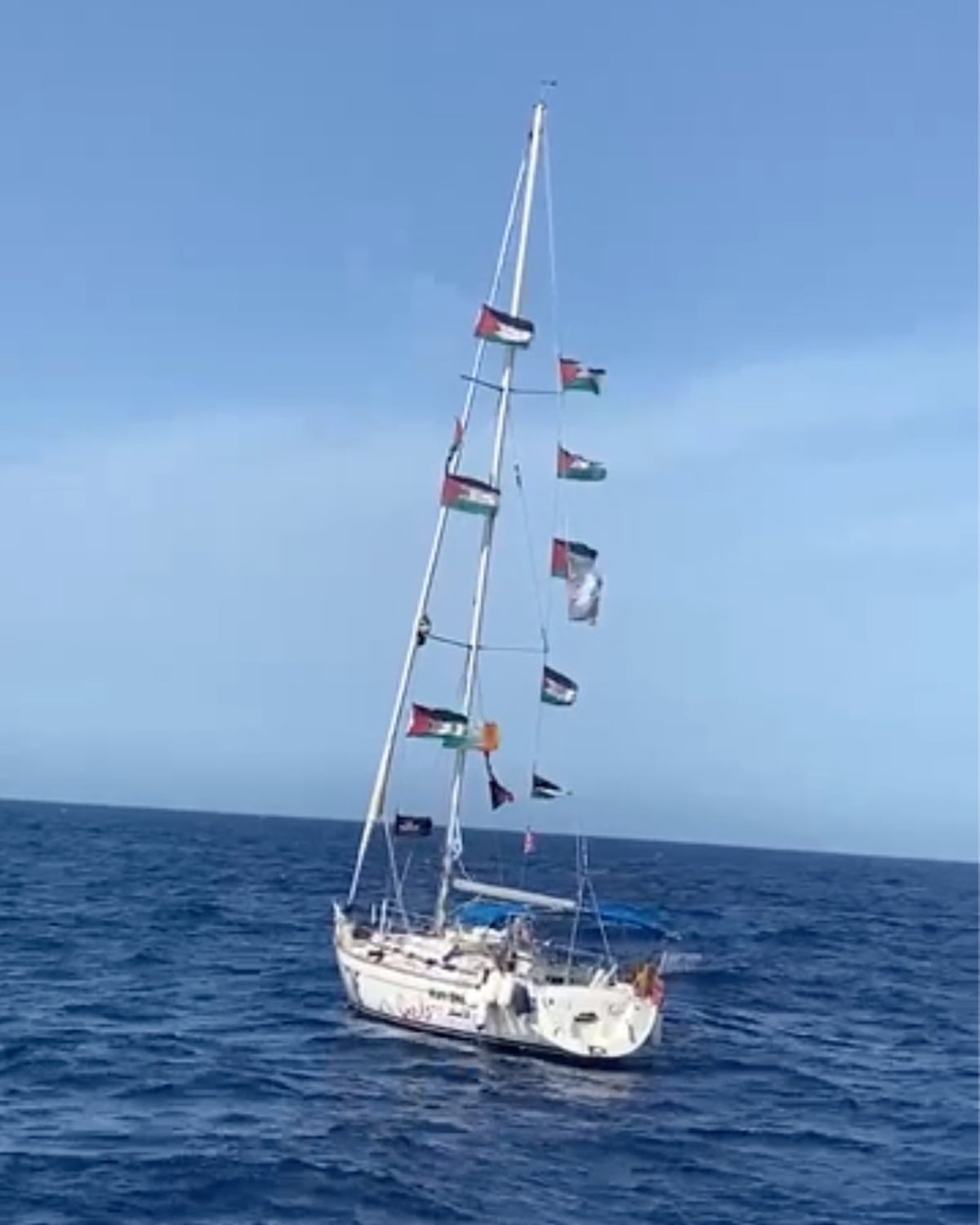 Boat with Palestinian flags