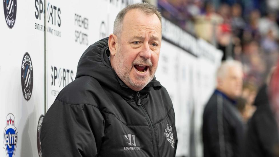 Paul Thompson shouts on the Cardiff Devils bench during the Play-Offs semi-final