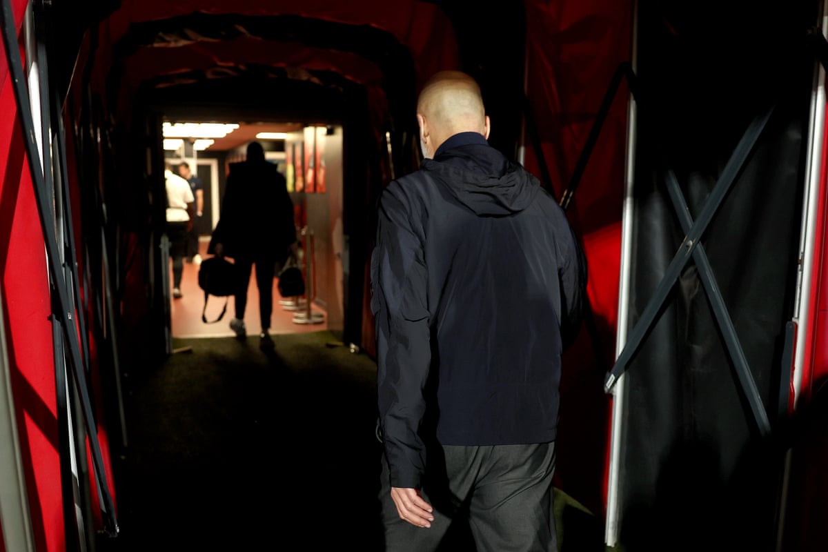 Pep Guardiola leaves the pitch at Bournemouth