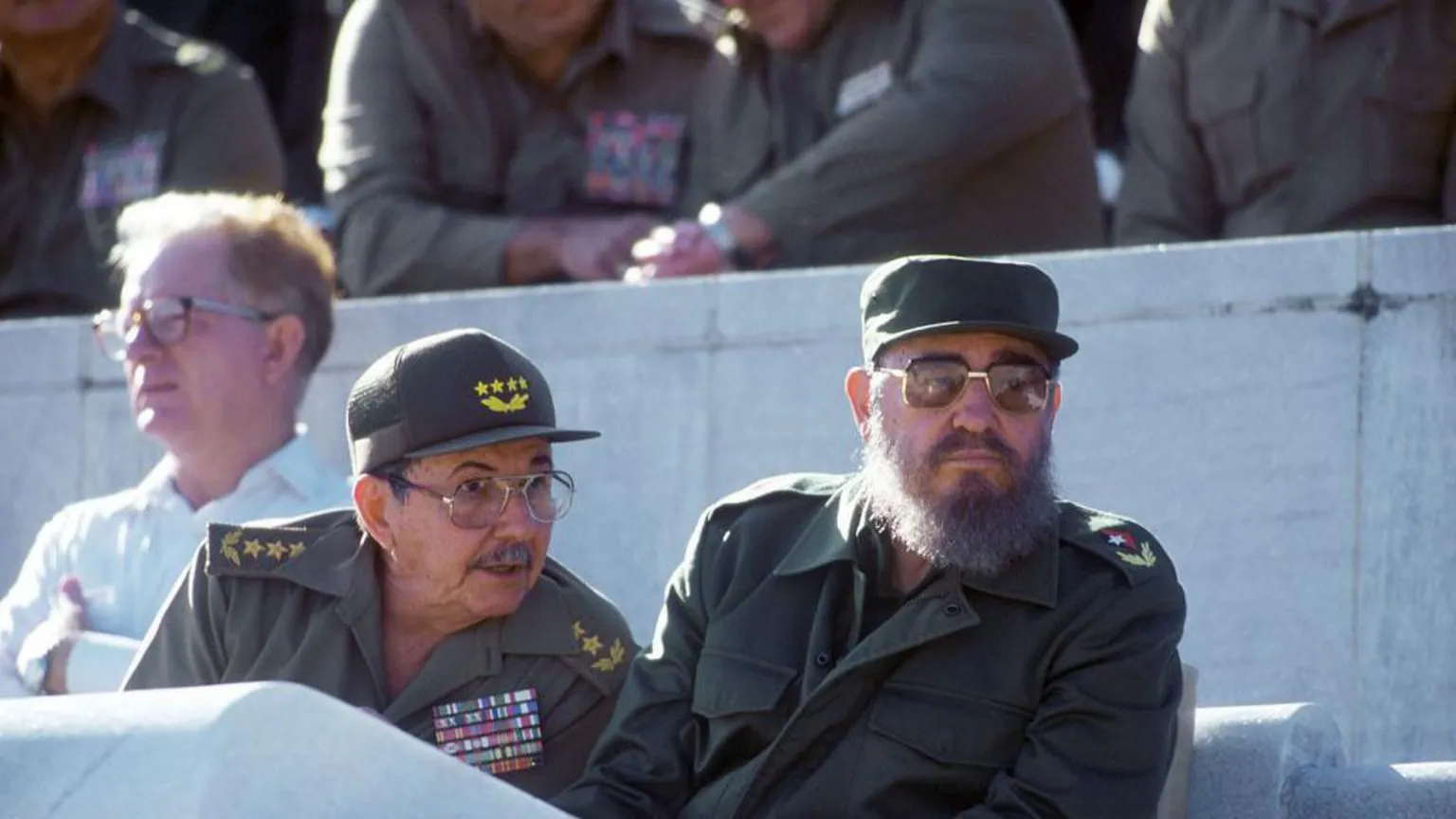  Raúl Castro and Fidel Castro are seen in military uniforms and glasses in Havana, Cuba in December 1996