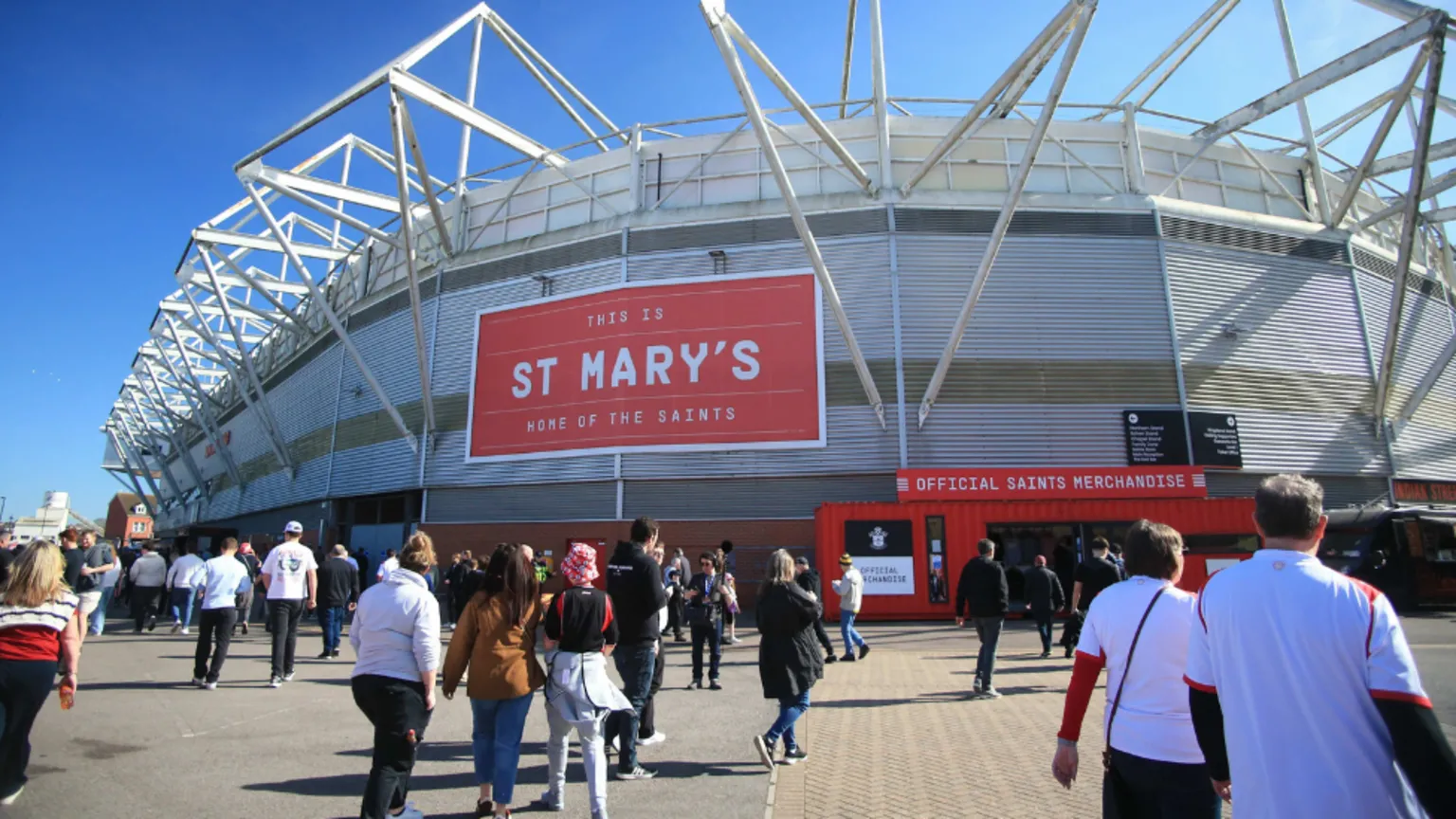 File photo of St Mary's Stadium in Southampton with fans outside.