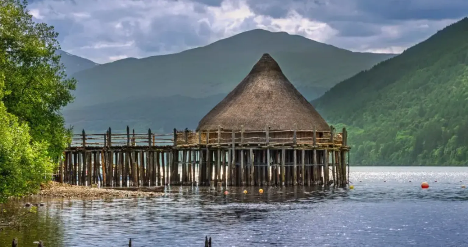 Arterra The remains of a recreated Iron Age house destroyed by fire sits on the edge of a loch