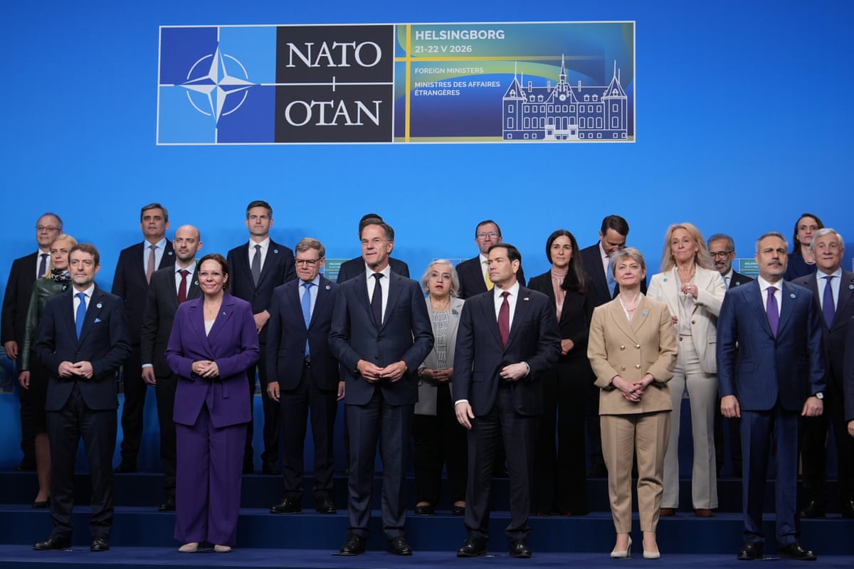 Officials pose for a photo at the Nato foreign ministers meeting in Helsingborg, Sweden.