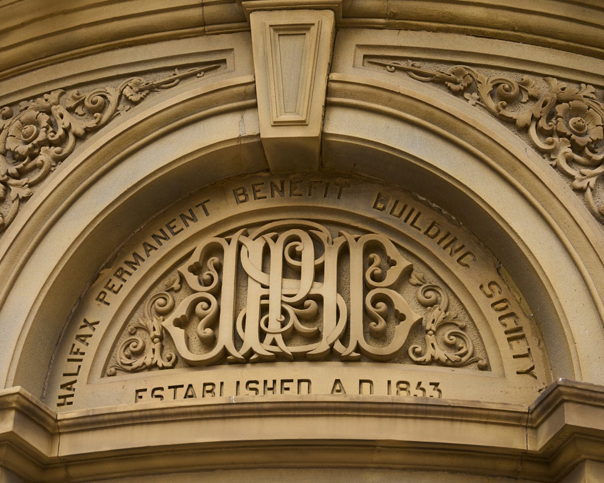 Ornate plasterwork over doorway that reads: Halifax Permanent Benefit building society, established in 1853.