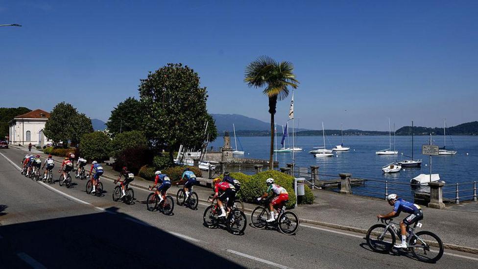 riders next to Lake Maggiore Giro d'Italia stage 13