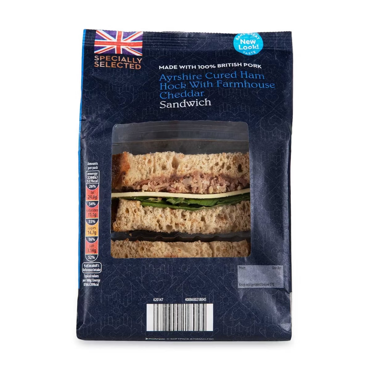 Aldi Ayrshire Cured Ham Hock with Farmhouse Cheddar Sandwich