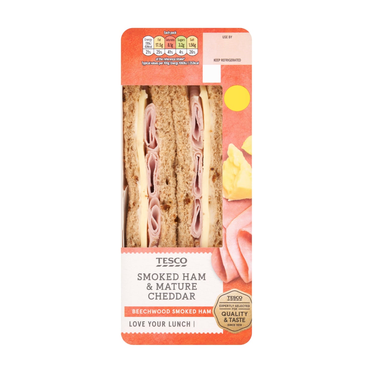 Tesco smoked ham & mature cheddar sandwich.