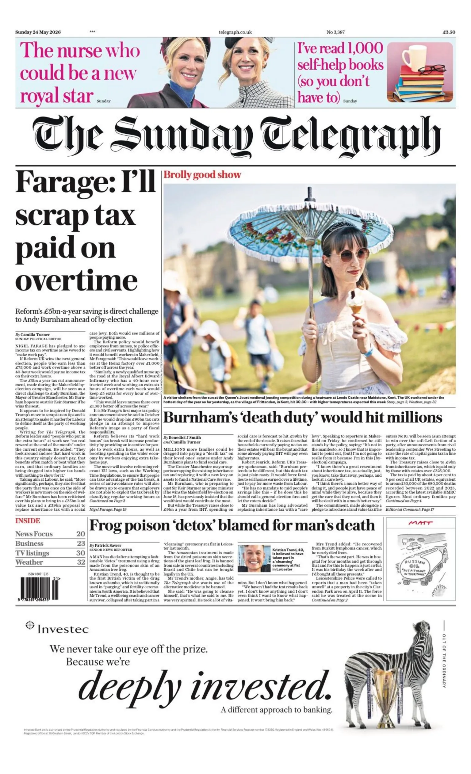 The headline on the front page of the Sunday Telegraph reads: 