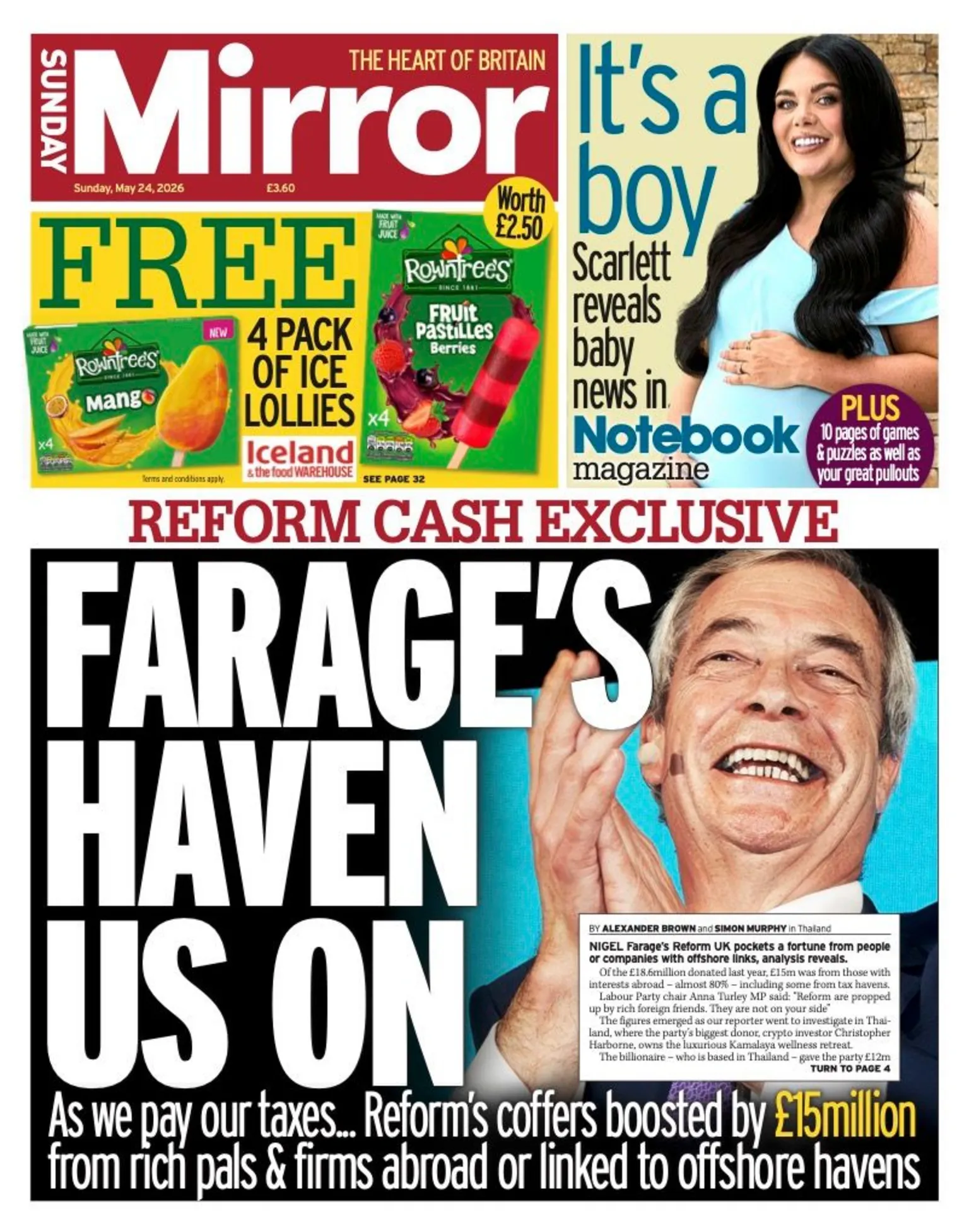 The headline on the front page of the Daily Mirror reads: 