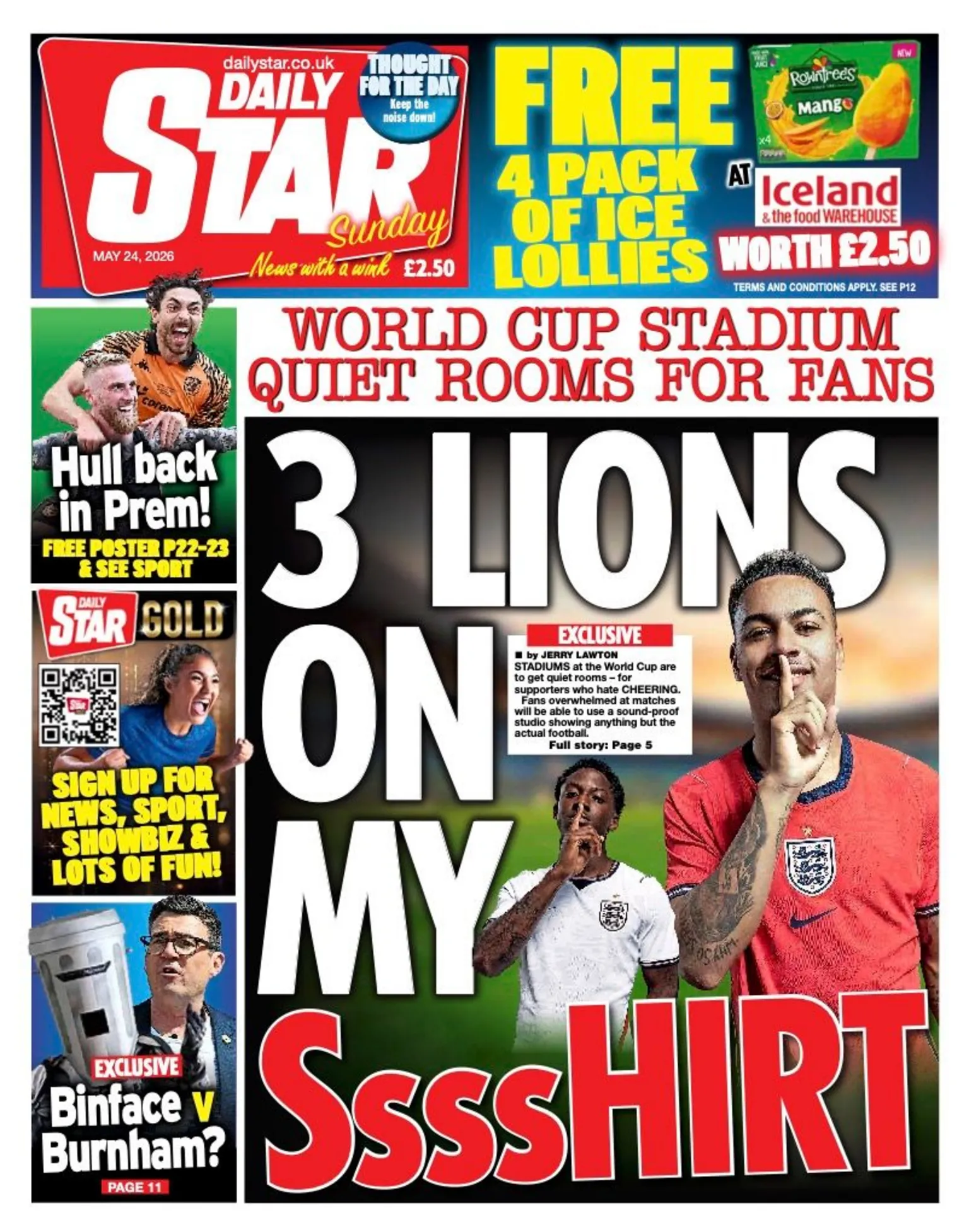 The headline on the front page of the Daily Star reads: 