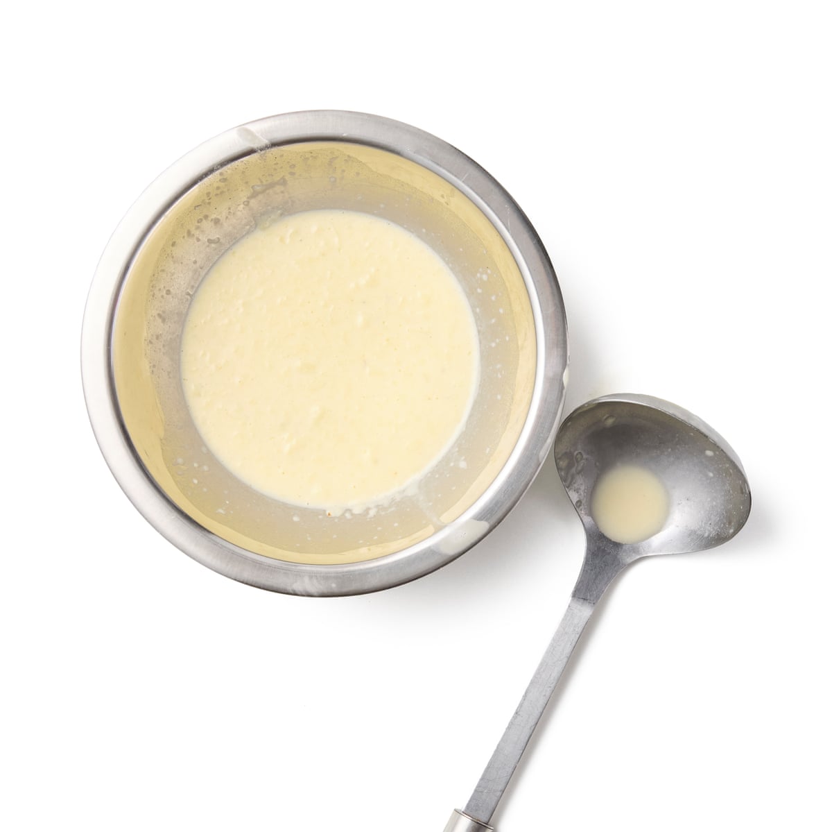Felicity Cloake’s provencal fish stew 09a. a small metal bowl with a milky substance in it – actually aioli with a ladleful of broth whisked in.