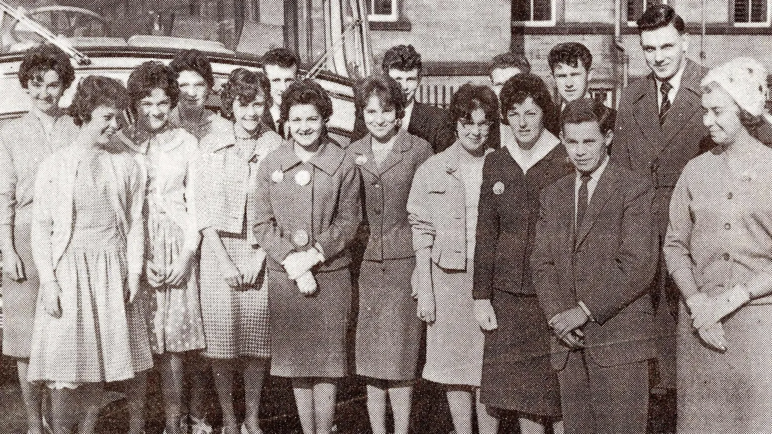 Dumfries and Galloway College A black and white picture of students outside the Dumfries and Galloway College in Dumfries from 1961