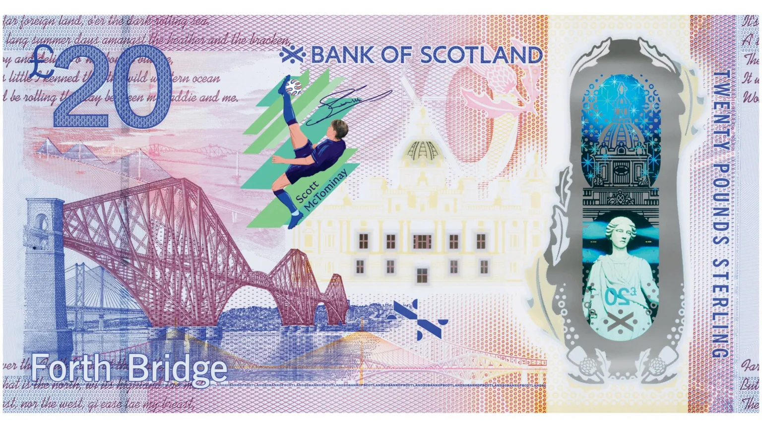 Bank of Scotland/PA The new Bank of Scotland new limited edition £20 banknote featuring an image inspired by McTominay's overhead-kick for his now-famous World Cup qualifying goal for Scotland against Denmark.