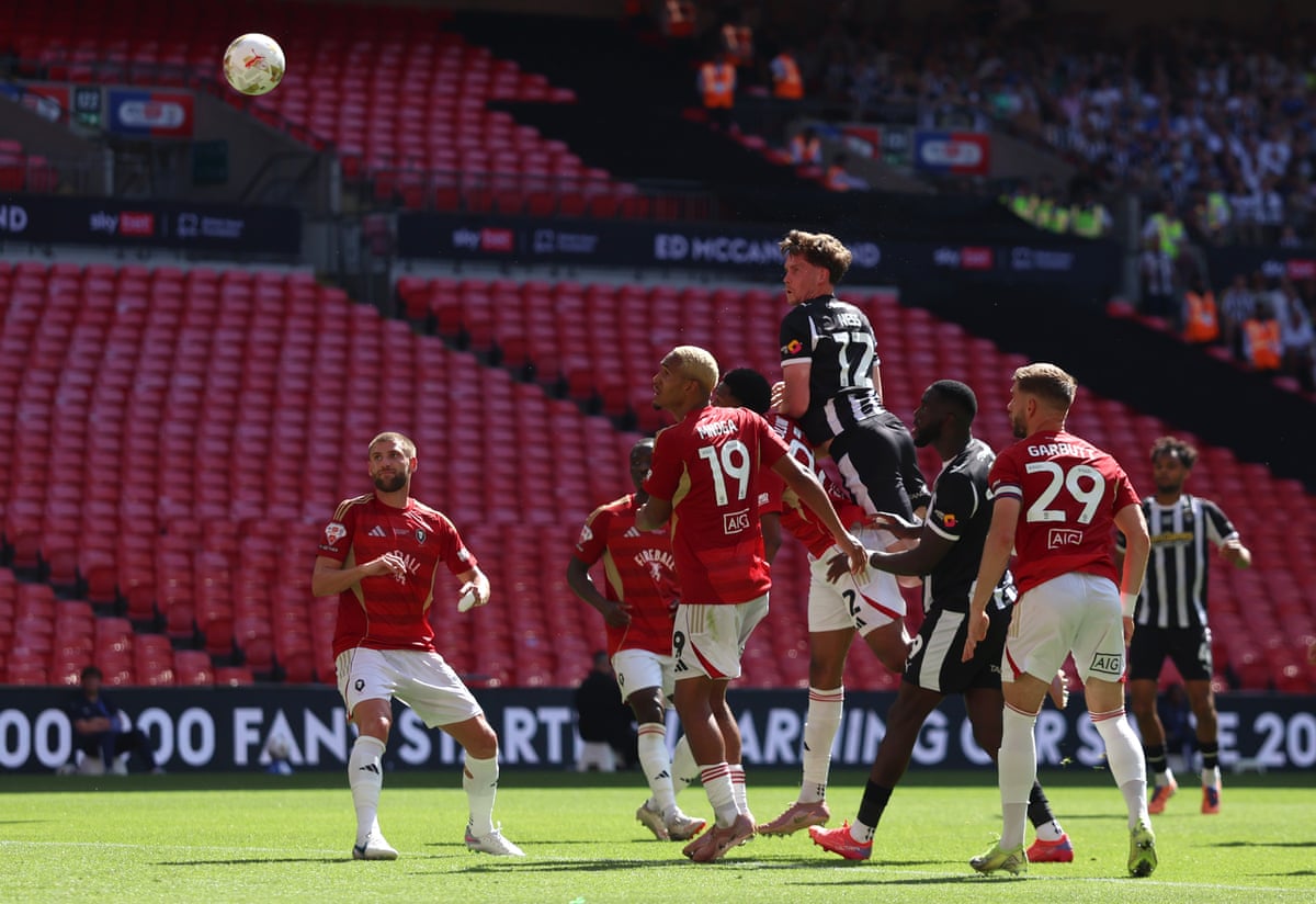 Heads above everyone else: Notts County’s Lucas Ness scores their side’s second goal of the game.