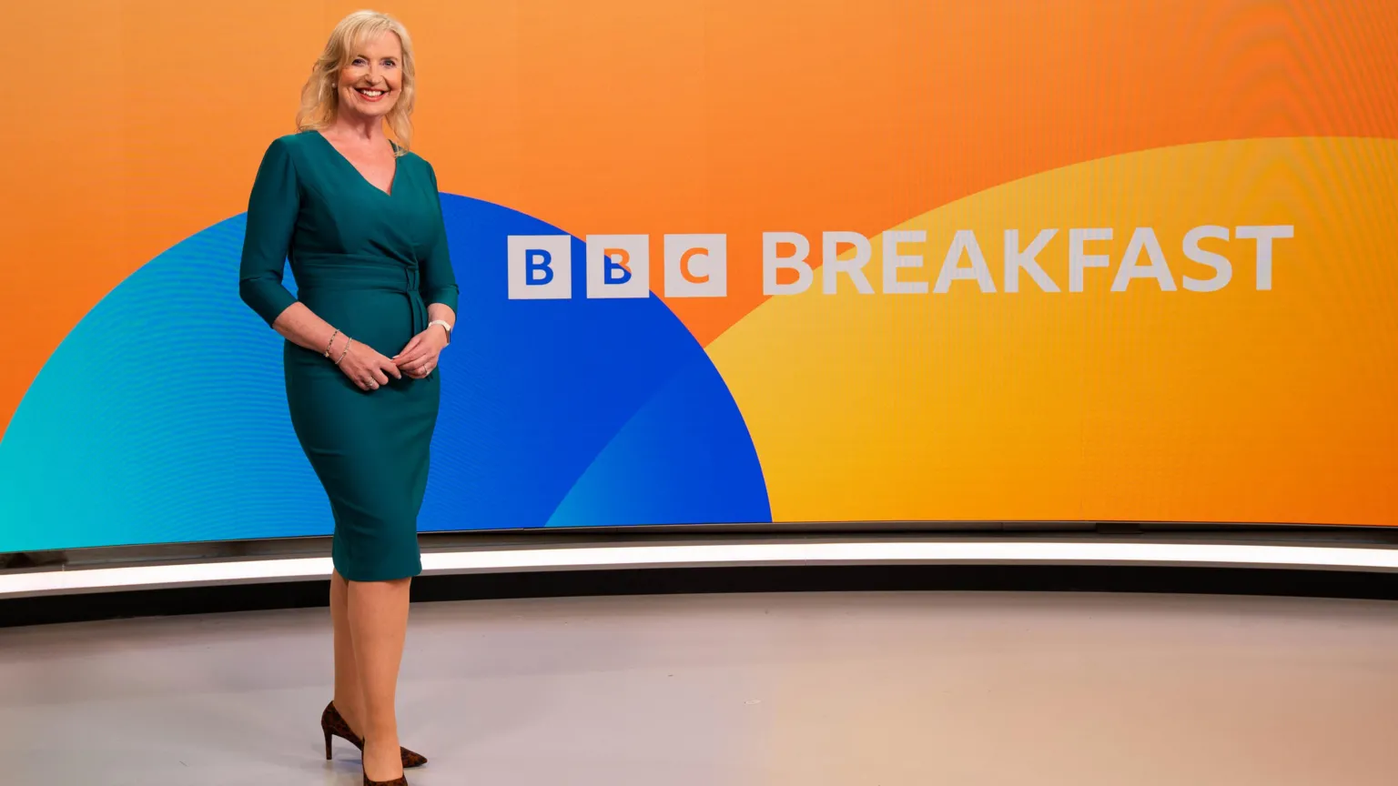 Carol Kirkwood, presenting the BBC Weather in the BBC Breakfast studio
