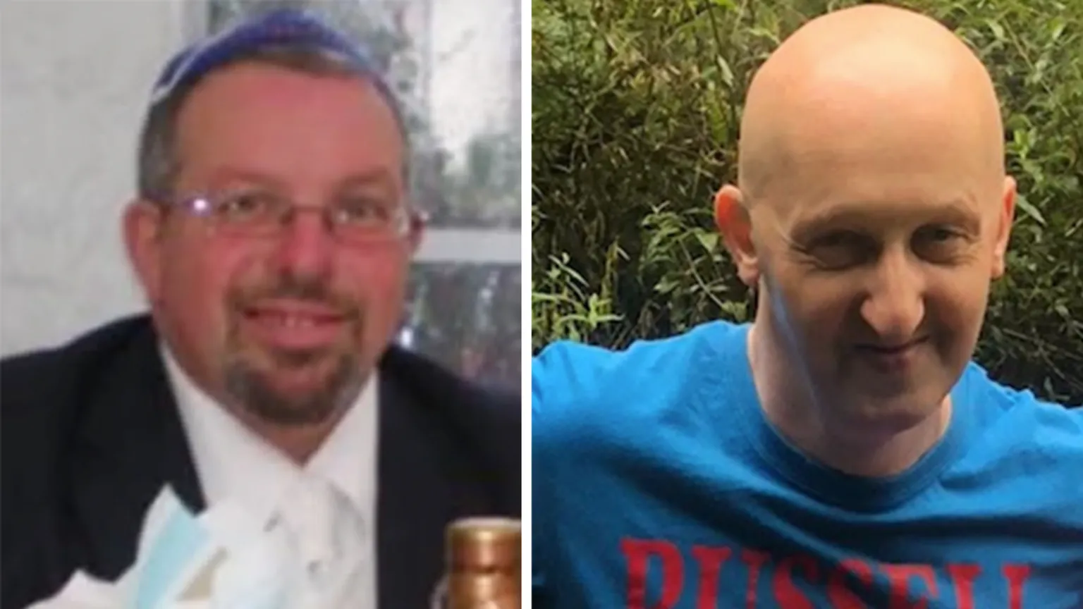 A composite image of Melvin Cravitz, who has glasses and a goatee and is wearing a black blazer and white shirt, and Adrian Daulby, who is wearing a blue t-shirt and is smiling while stood outdoors. 