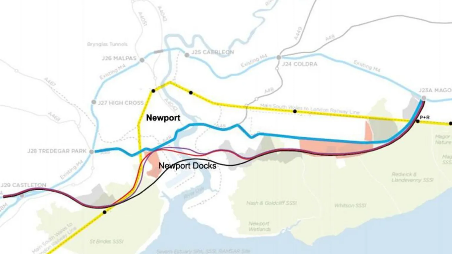 IWA/CILT A map with proposed routes in different colours.