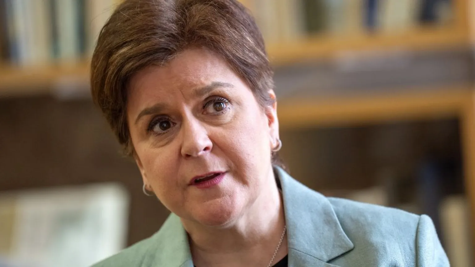 Nicola Sturgeon, who has short brown hair, in a close-up shot.