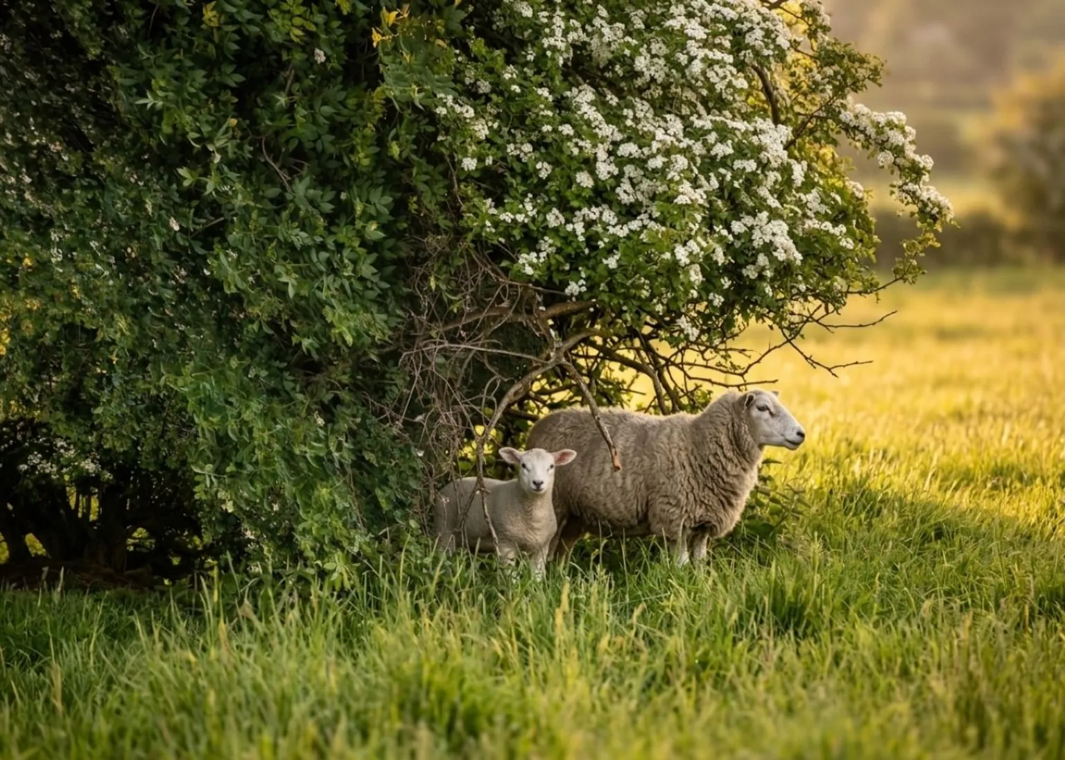 Gordon Stewart A sheep and a lamb under a tree look across a field 
