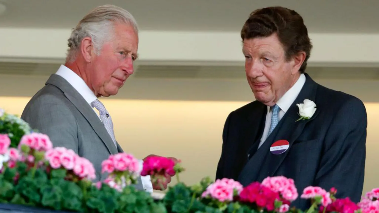 ax Mumby/Indigo/ Prince Charles, Prince of Wales and William Peel, 3rd Earl Peel (former Lord Chamberlain to Queen Elizabeth II) attend day 1 of Royal Ascot at Ascot Racecourse on June 15, 2021 in Ascot, England