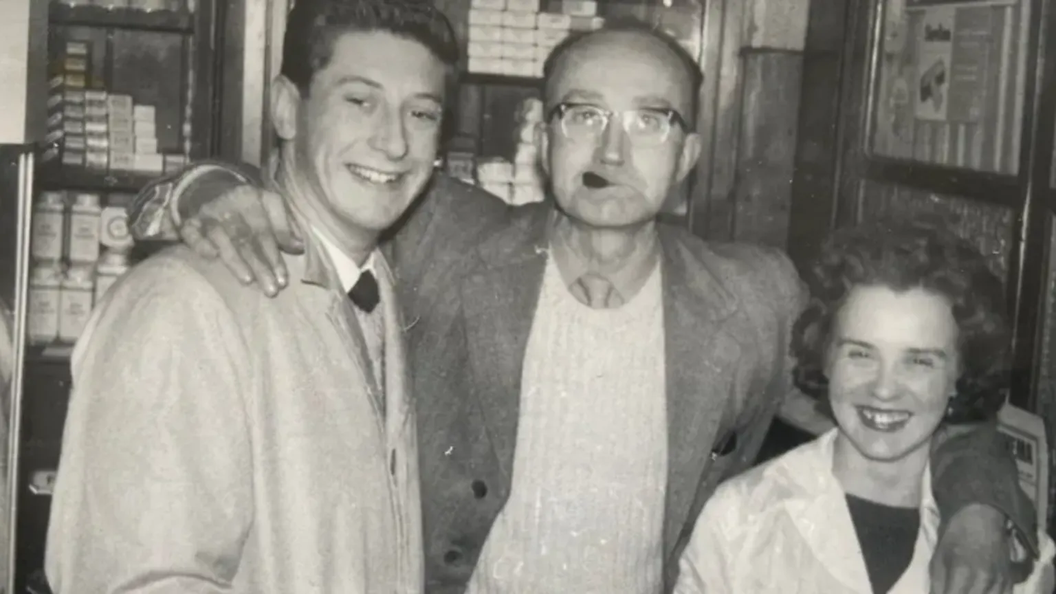 Ray McConaghy A black and white photo of Sadie and two colleagues from work.