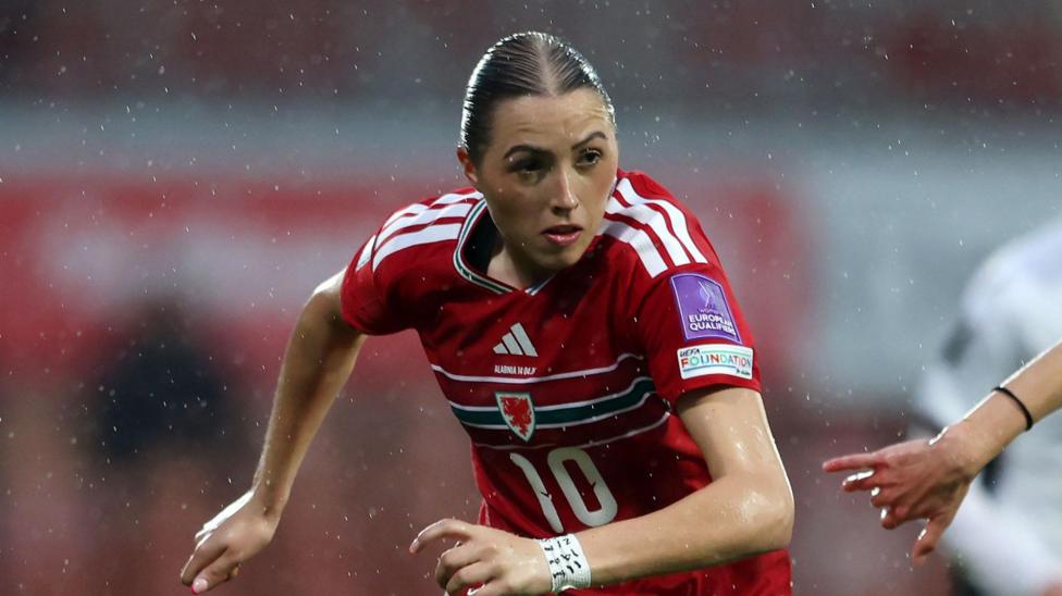 Mared Griffiths playing for the Wales senior team