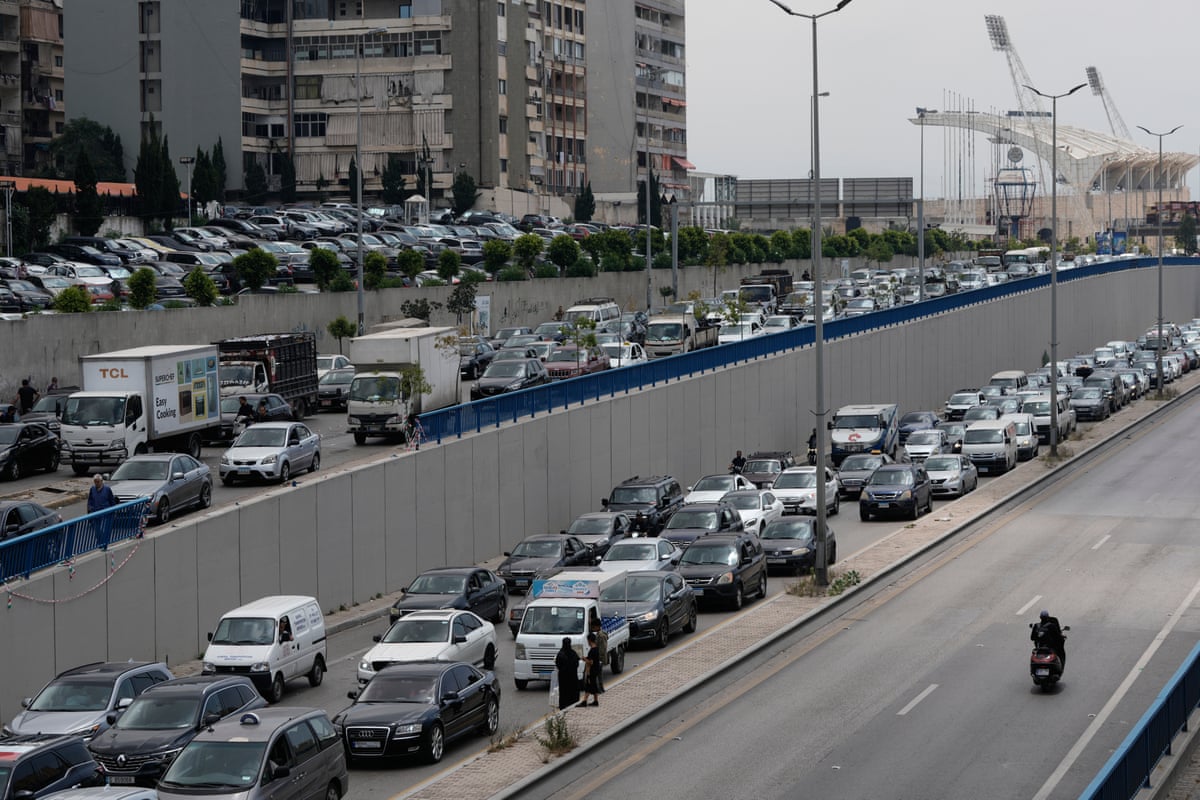 Cars sit in traffic on a highway as residents flee following an Israeli threat to strike Dahiyeh, Beirut's southern suburbs, Lebanon, Monday, June 1, 2026.