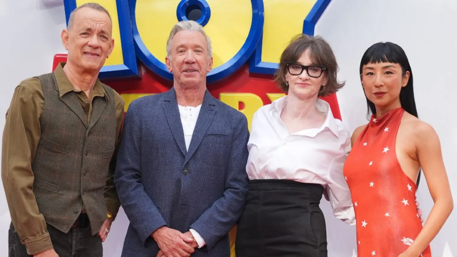  Tim Allen, Tom Hanks, Joan Cusack and Greta Lee at a launch event for Toy Story 5, at the Odeon Luxe in Leicester Square, central London