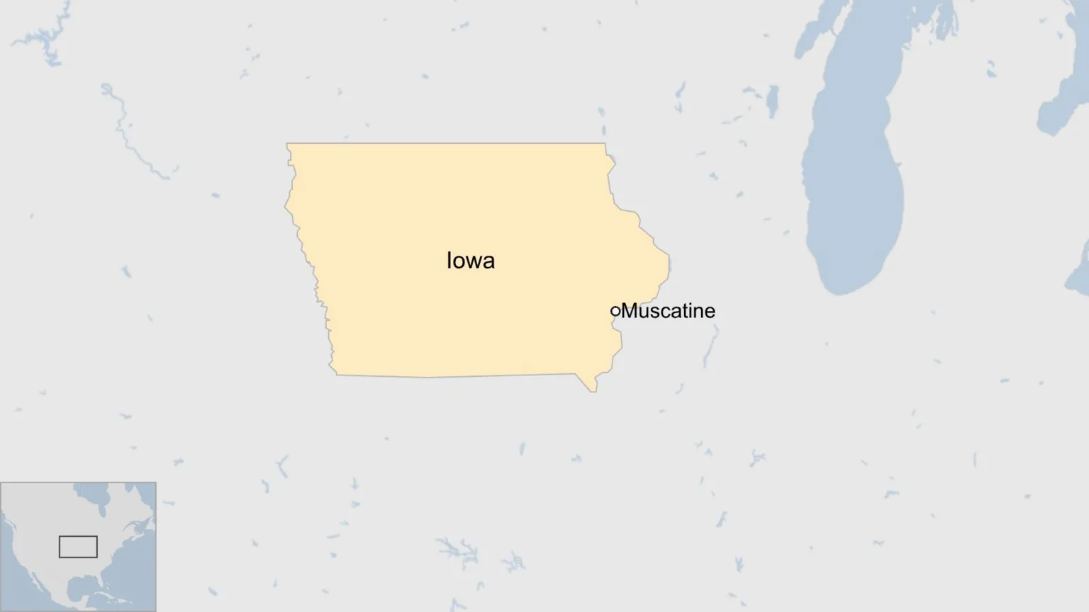 Map showing the location of Muscatine, Iowa.