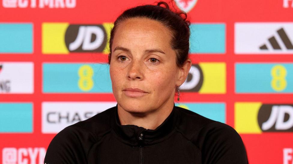 Rhian Wilkinson talks to the media 