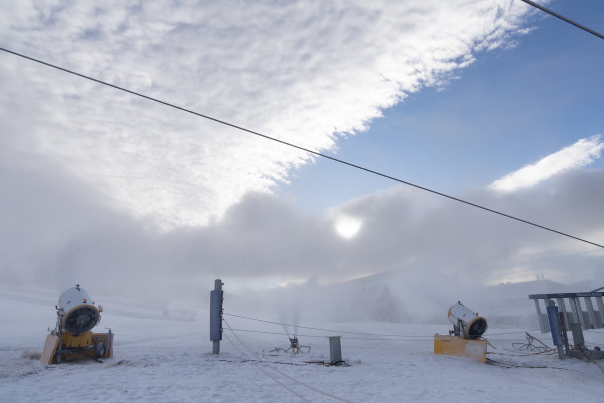 Fresh snow supplemented by man-made snow making on the first day of winter at Perisher, NSW.