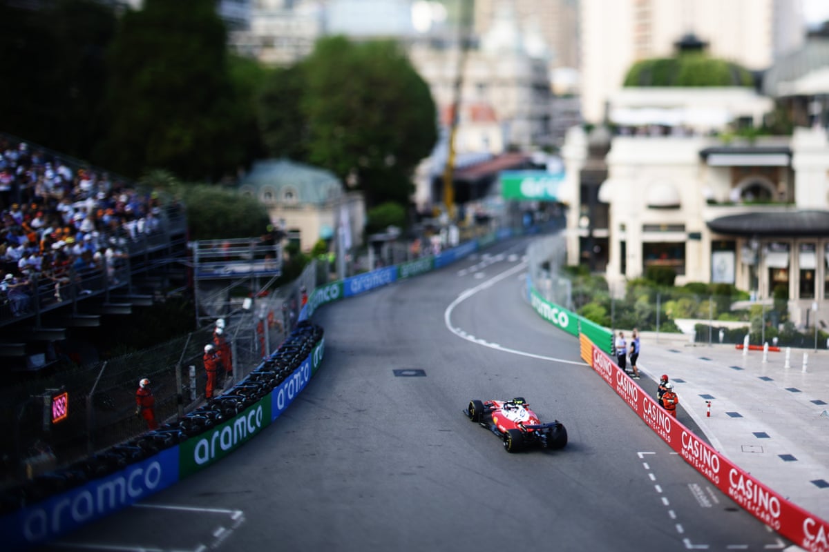This image was created with a variable plane focus lens) A variable plane focus lens shot of Ferrari’s Lewis Hamilton during practice ahead of the Monaco Grand Prix.