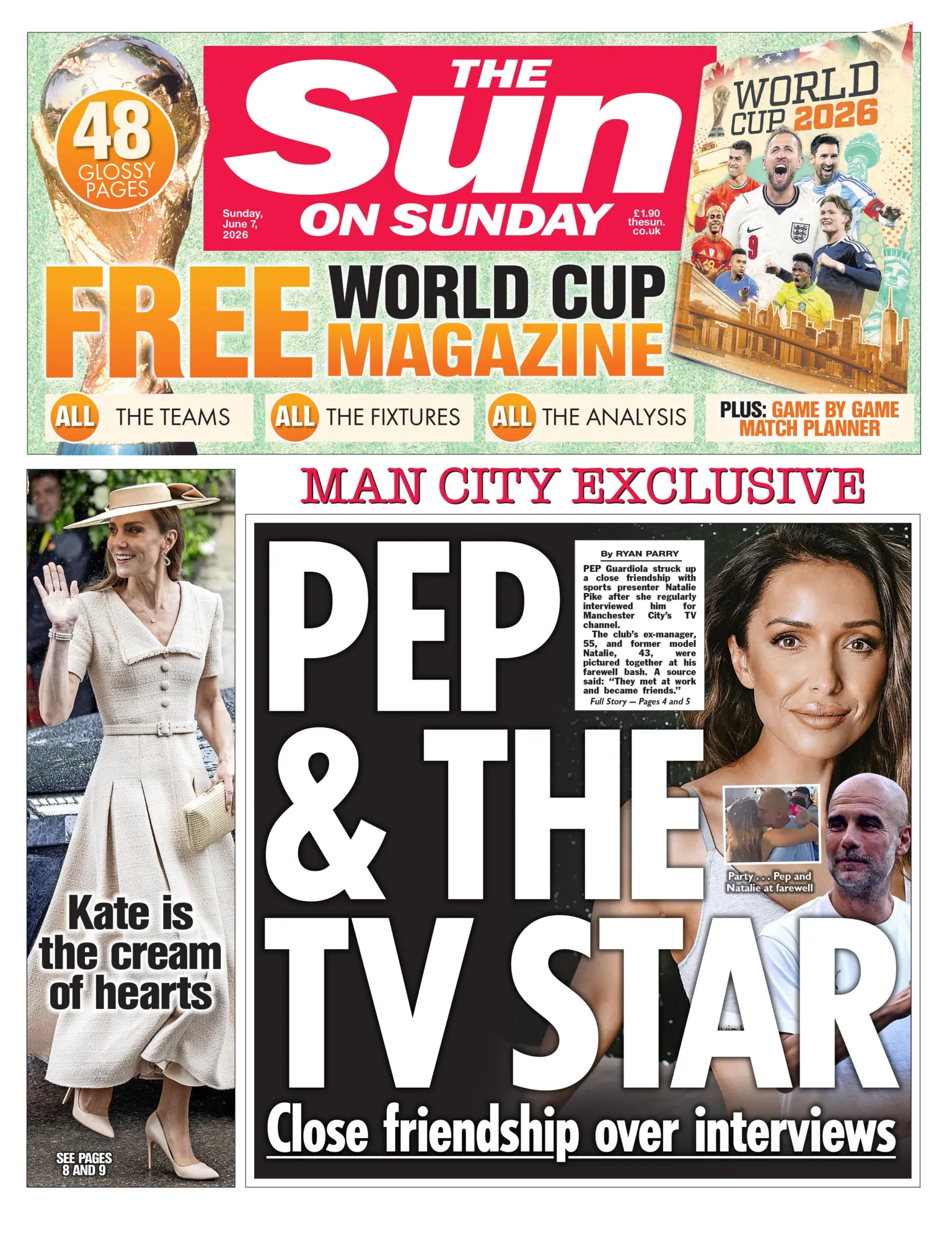 The Sun on Sunday headlines reads 'Pep & the TV star'