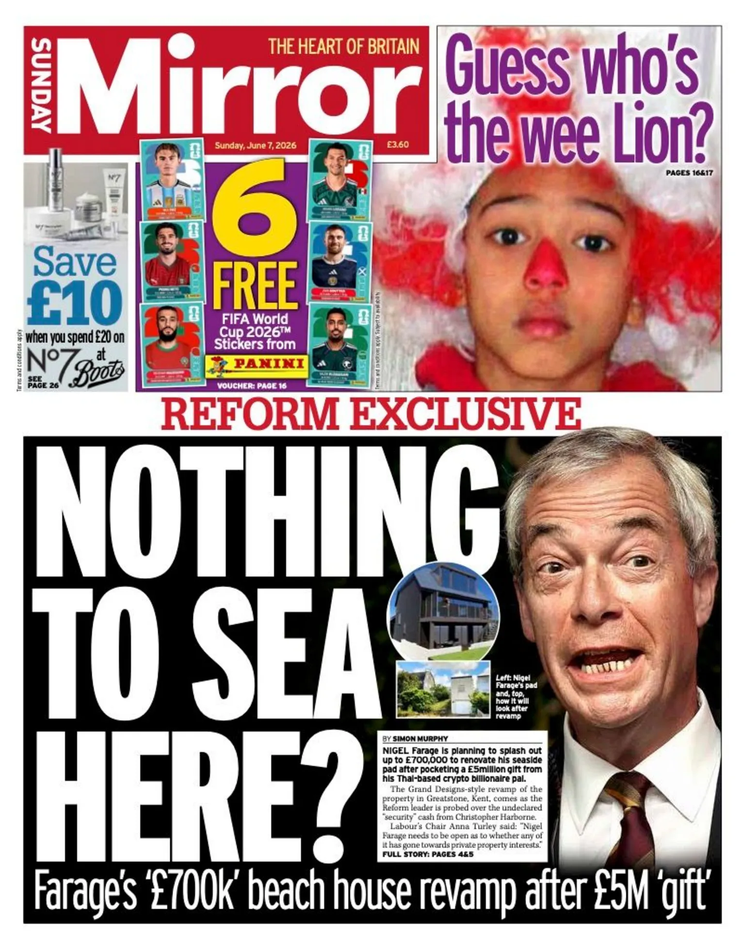 The Daily Mirror headline reads 'Nothing to sea here?'