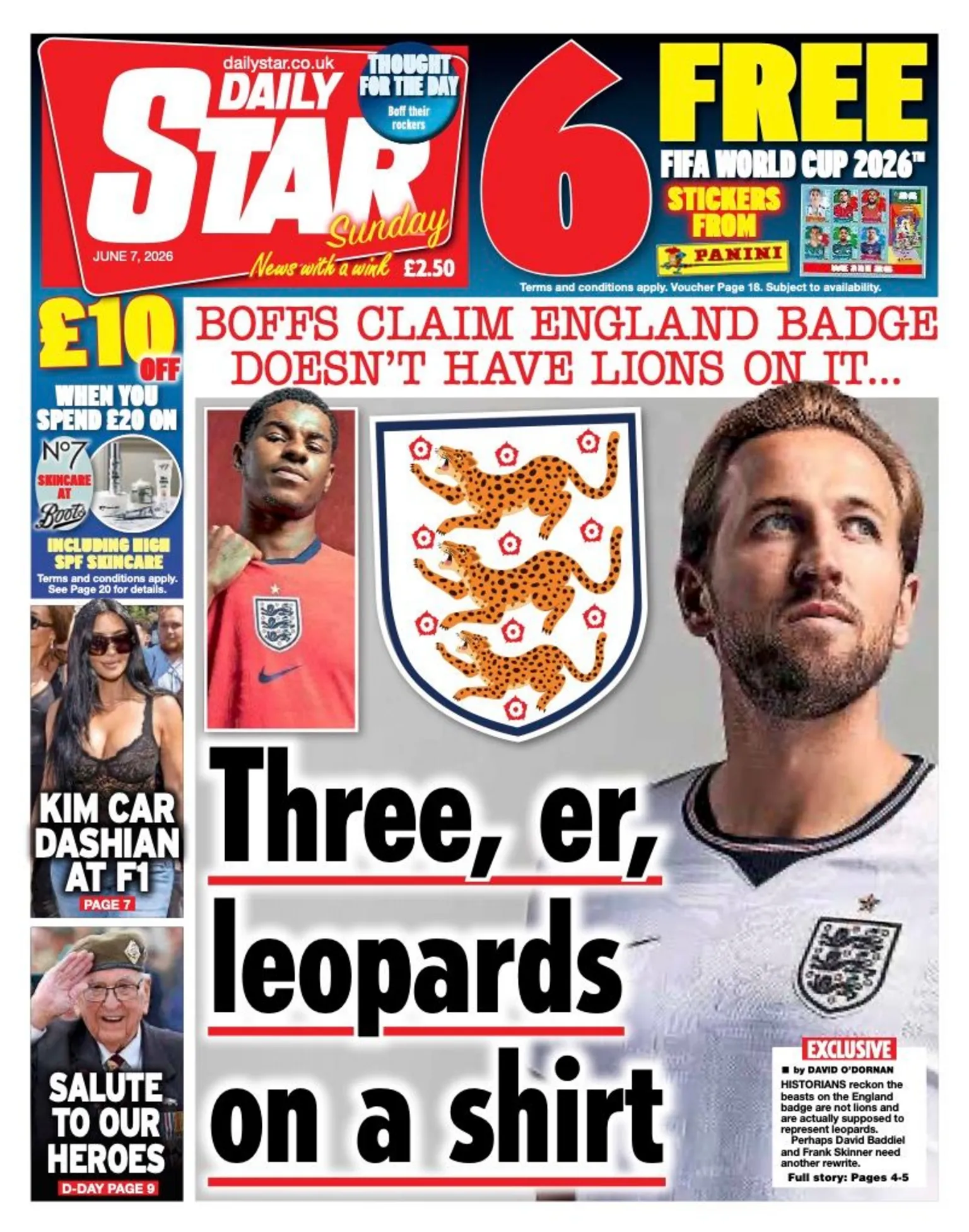 The Daily Star headline reads 'Three, er, leopards on a shirt'