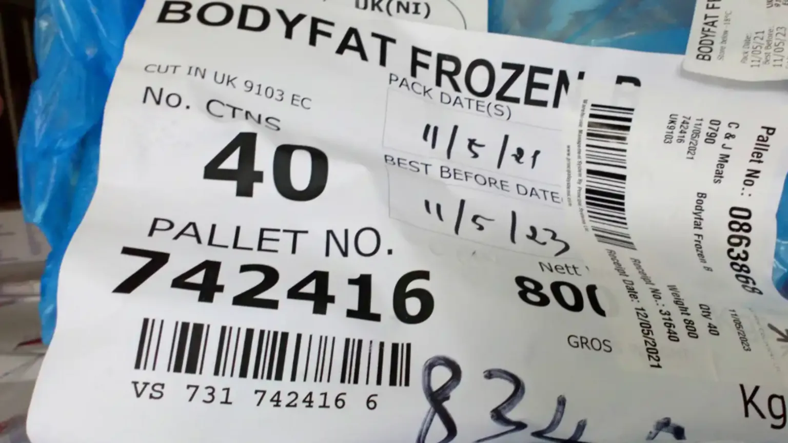 Media Wales Label with barcode in factory which reads 