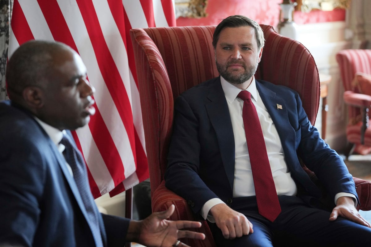 US vice-president JD Vance talks with David Lammy during a meeting at Chevening House in Kent in August 2025.